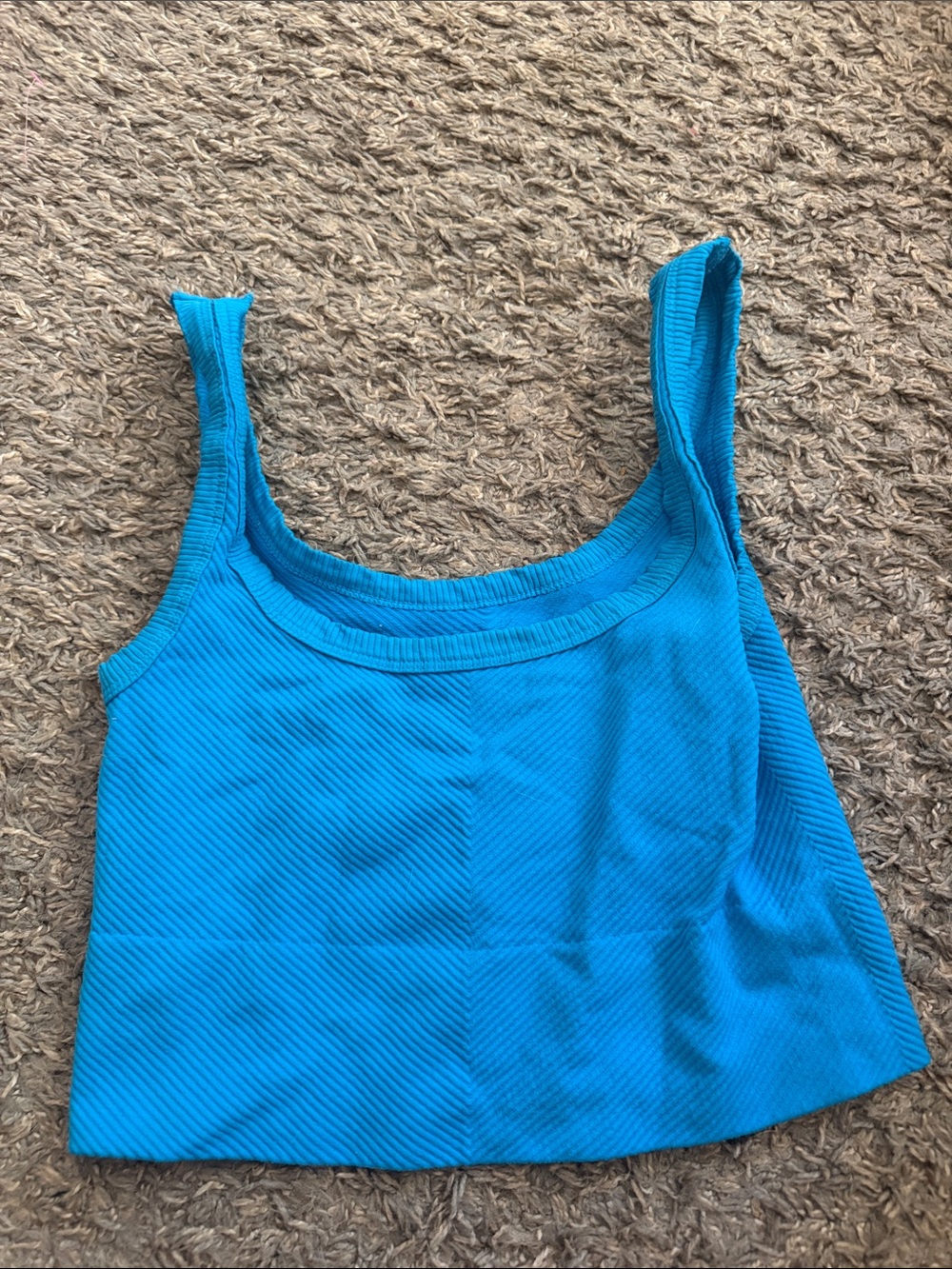 Blue Ribbed Square Neck Crop Top - Women